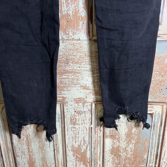 Flying Monkey Black Jeans Women's 32 Chew Hem Button Fly Stretch High Rise - Picture 9 of 12